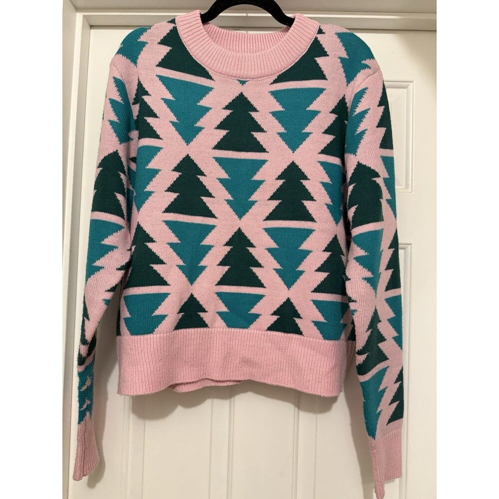 Grayson Threads Womans Size M Holiday Pink/Green Sweater Long Sleeve Crew Neck